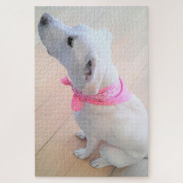 Niedlicher weißer Hund mit rosa Scarf Puzzle