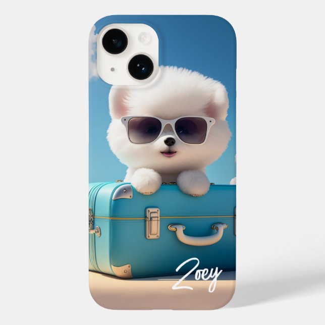 Niedlicher weißer Hund Reisekoffer Personalisierte Case-Mate iPhone Hülle (Rückseite)
