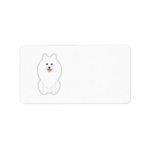 Niedlicher weißer Hund. Spitz oder Pomeranian. Adressaufkleber