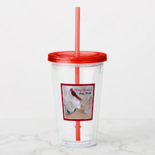 Niedlicher Weißer Hund trinken Wasser Weihnachten Acryltrinkbecher