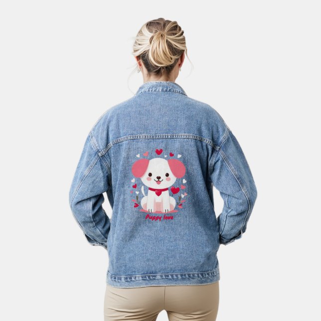 Niedlicher, weißer Hündchen Jeansjacke (Modell)