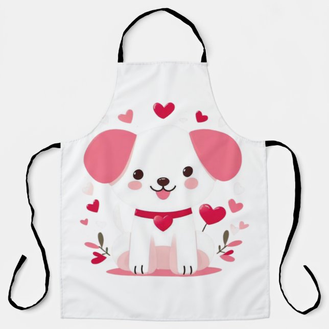 Niedlicher, weißer Hündchen Schürze (Vorderseite)
