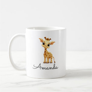 Niedlicher weißer Individuelle Name Kinder Giraffe Kaffeetasse