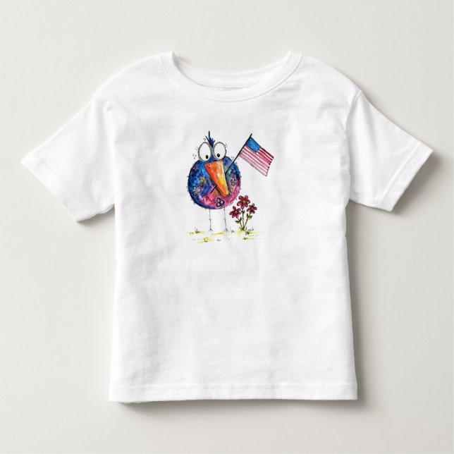 Niedlicher, weißer, patriotischer Vogel mit Fahne Kleinkind T-shirt (Vorderseite)
