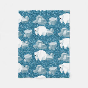 Niedlicher Weißer Polar-Bär Nord Wild Animal Blu Fleecedecke