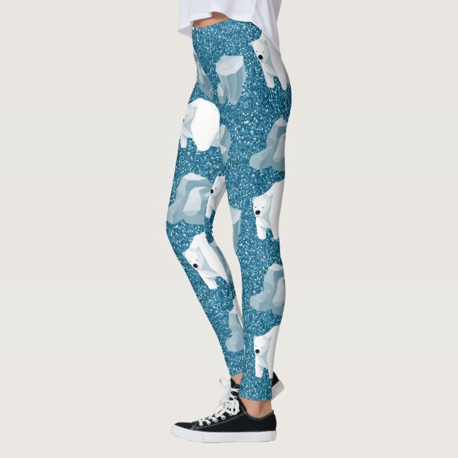 Niedlicher Weißer Polar-Bär Nord Wild Animal Blue  Leggings (Links)