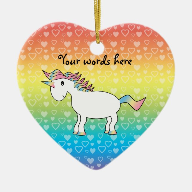 Niedlicher weißer Regenbogen Unicorn auf Keramik Ornament (Vorne)