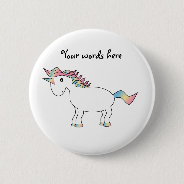 Niedlicher weißer Regenbogen Unicorn Button (Vorderseite)