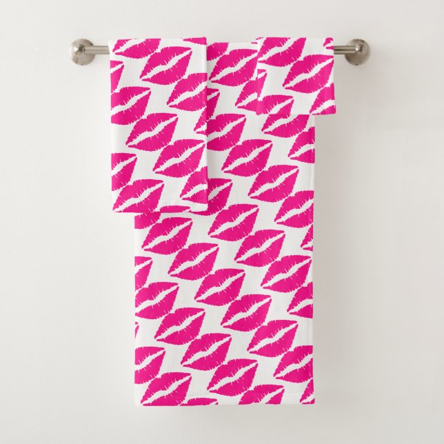 Niedlicher, weißer Rosa Küsse Muster Krawatte Case Badhandtuch Set (Insitu)