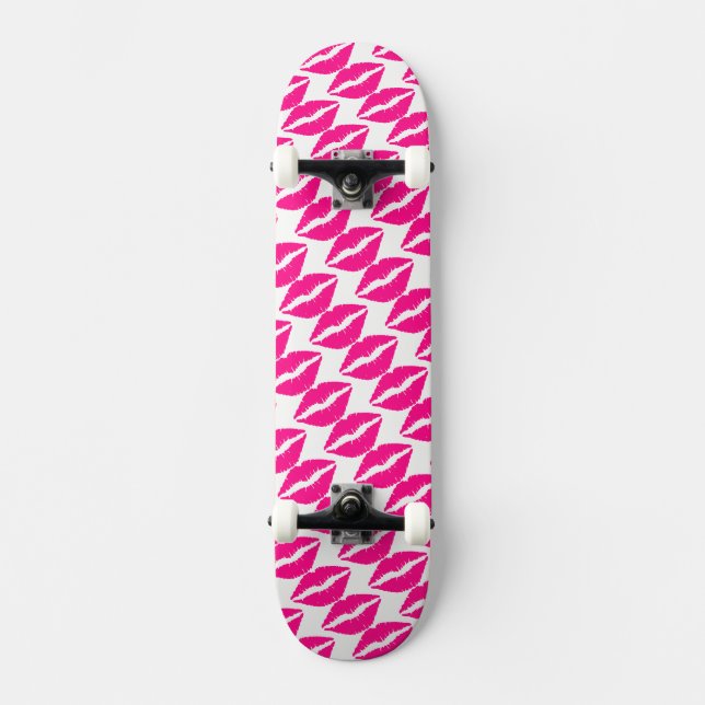 Niedlicher, weißer Rosa Küsse Muster Krawatte Case Skateboard (Vorderseite)