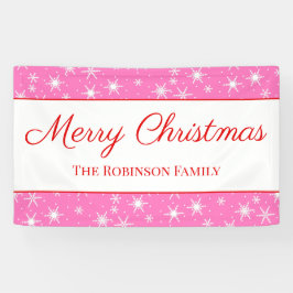 Niedlicher weißer Schneeflocken Rosa Frohe Weihnac Banner