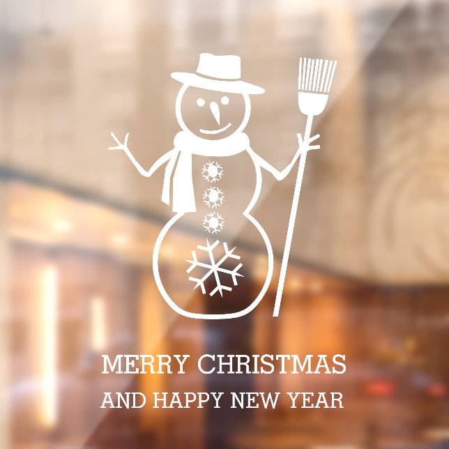 Niedlicher weißer Schneemann und Schneeflocken Fensteraufkleber (Blatt 2)