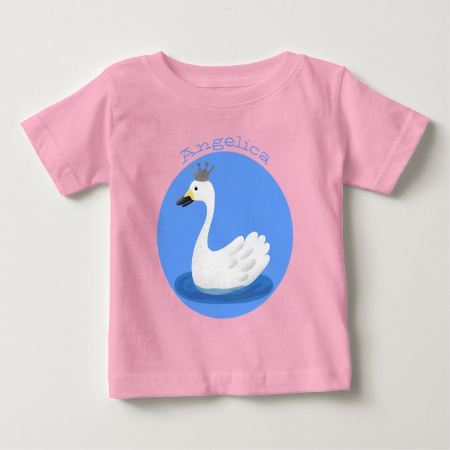 Niedlicher weißer Schwan mit KronenCartoon Baby T-shirt (Vorderseite)