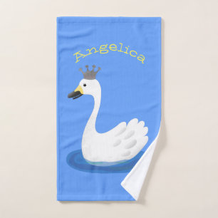 Niedlicher weißer Schwan mit KronenCartoon Badhandtuch Set