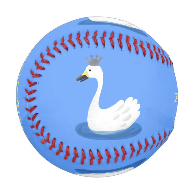 Niedlicher weißer Schwan mit KronenCartoon Baseball (Vorderseite Links)
