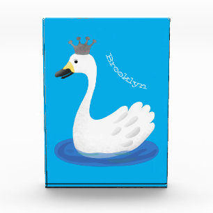 Niedlicher weißer Schwan mit KronenCartoon Fotoblock