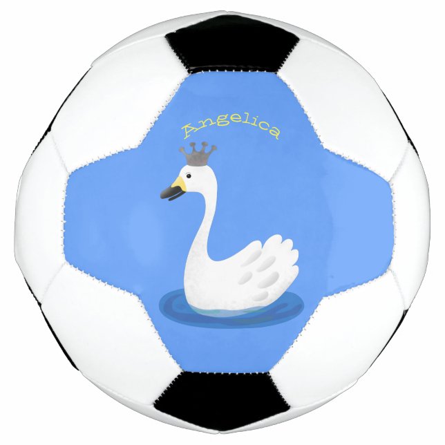 Niedlicher weißer Schwan mit KronenCartoon Fußball (Vorderseite)