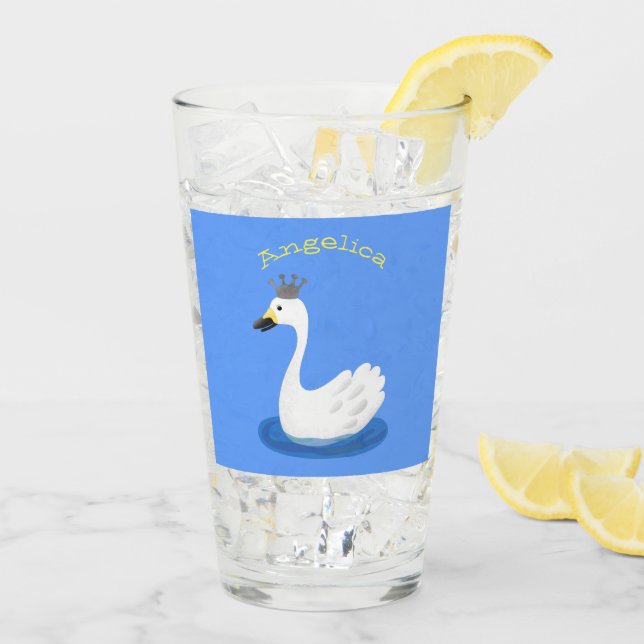 Niedlicher weißer Schwan mit KronenCartoon Glas (Rückseite Ice)