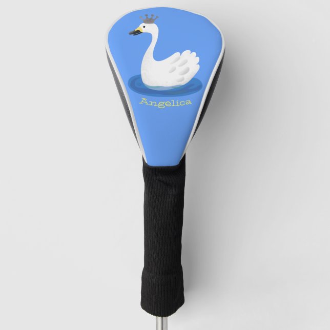 Niedlicher weißer Schwan mit KronenCartoon Golf Headcover (Vorderseite)