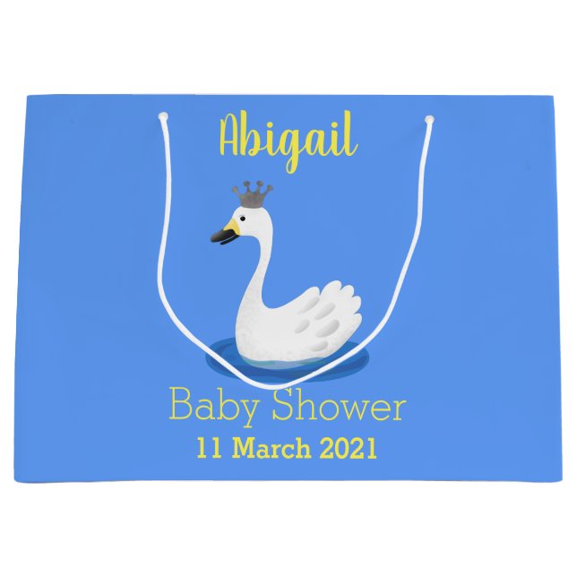 Niedlicher weißer Schwan mit KronenCartoon Große Geschenktüte (Vorderseite)