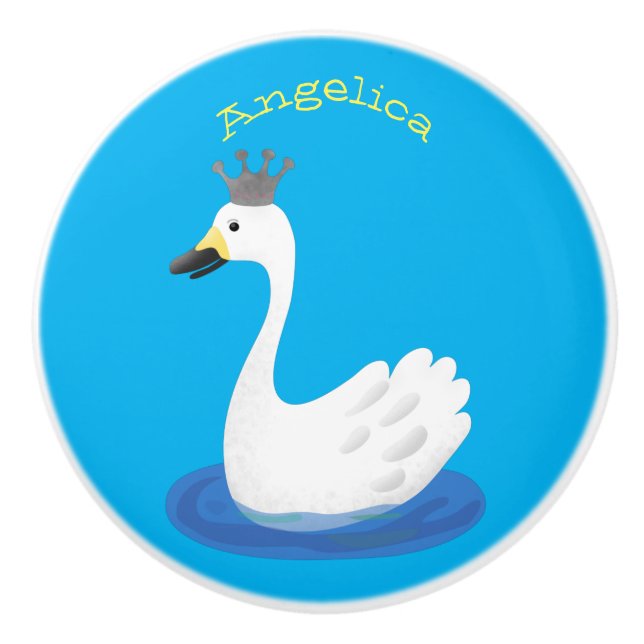 Niedlicher weißer Schwan mit KronenCartoon Keramikknauf (Vorderseite)