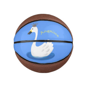 Niedlicher weißer Schwan mit KronenCartoon Mini Basketball