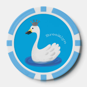 Niedlicher weißer Schwan mit KronenCartoon Pokerchips