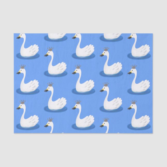 Niedlicher weißer Schwan mit KronenCartoon Seidenpapier (Vorderseite)