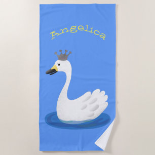 Niedlicher weißer Schwan mit KronenCartoon Strandtuch