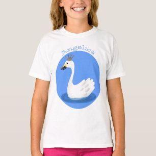 Niedlicher weißer Schwan mit KronenCartoon T-Shirt
