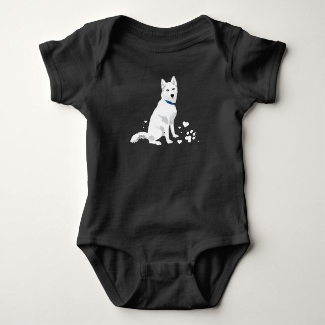 Niedlicher Weißer Sibirischer Husky - Weißer Schne Baby Strampler (Vorderseite)