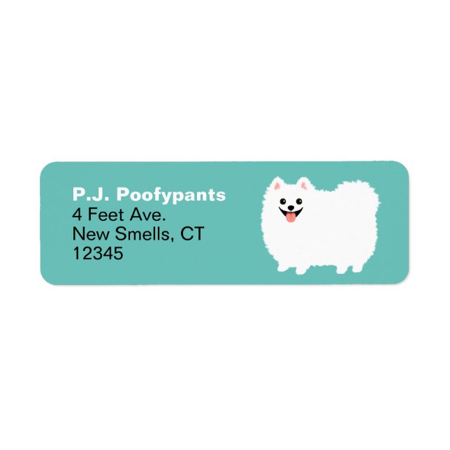 Niedlicher weißer Spitz Cartoon Dog Rücksendeadres (Vorne)