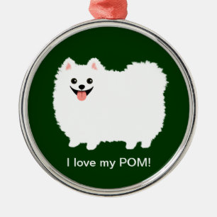 Niedlicher weißer Spitz   Fluffy Pommy Custom Ornament Aus Metall