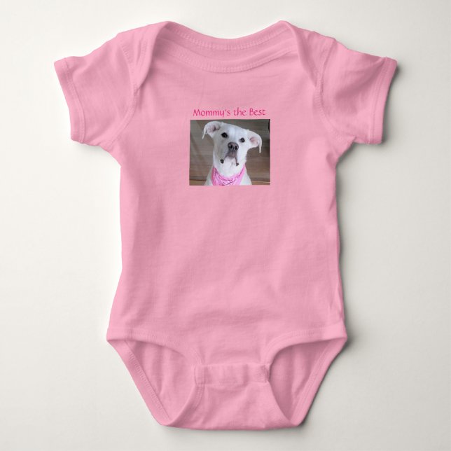 Niedlicher weißer süßer Welpenhund Mommy Pink Baby Strampler (Vorderseite)