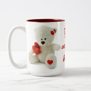 Niedlicher weißer Teddybär mit Herz Zweifarbige Tasse