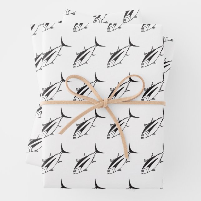 Niedlicher Weißer Thunfisch in Schwarz und Weiß im Geschenkpapier Set (Beispiel)
