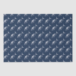 Niedlicher Weißer Thunfischfang auf Meeresblau Seidenpapier