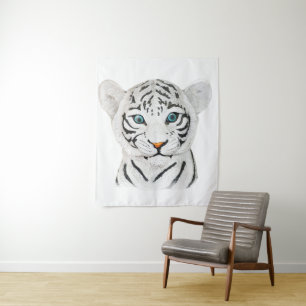 Niedlicher weißer Tiger mit blauen Augen Wandteppich