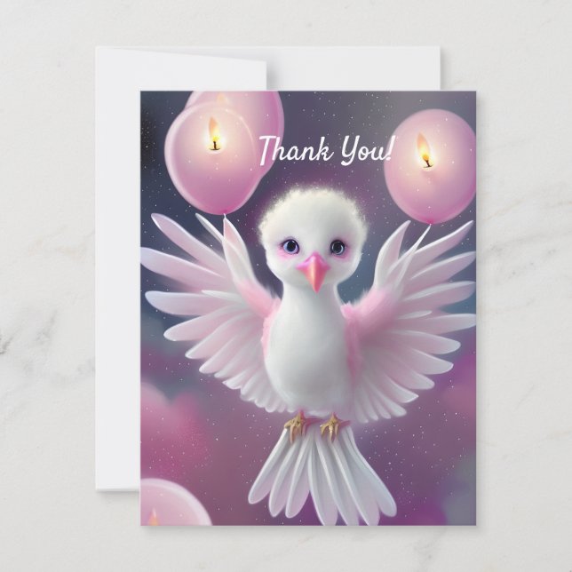Niedlicher Weißer und rosa Baby Bird Geburtstag Dankeskarte (Vorderseite)