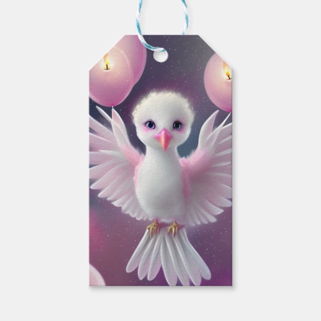 Niedlicher Weißer und rosa Baby Bird Geburtstag Geschenkanhänger (Vorderseite)