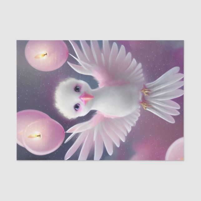 Niedlicher Weißer und rosa Baby Bird Geburtstag Seidenpapier (Vorderseite)