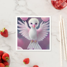 Niedlicher Weißer und rosa Baby Bird Geburtstag Serviette