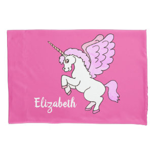 Niedlicher weißer Unicorn-dunkleres heißes Rosa Kissenbezug