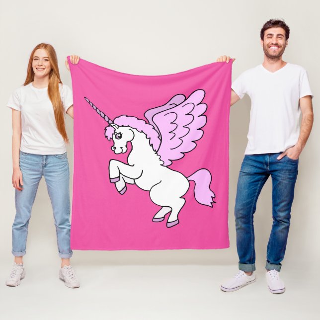 Niedlicher weißer Unicorn-dunkles Rosa Fleecedecke (Beispiel)