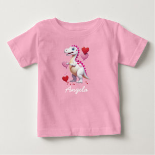 Niedlicher weißer Valentinstag-Dinosaurier Baby T-shirt