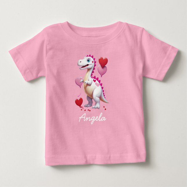 Niedlicher weißer Valentinstag-Dinosaurier Baby T-shirt (Vorderseite)