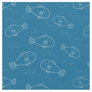 Niedlicher Weißfisch-Print auf einem Ozeanblau Stoff