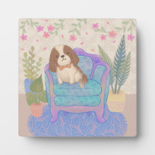 Niedlicher Welpe auf Vintager Sessel-Illustration Fotoplatte
