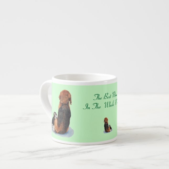 niedlicher Welpe-Beagle-Kuschelhund mit Slogan Espressotasse (Vorderseite Links)