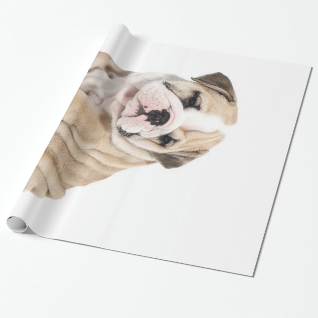 Niedlicher Welpe Bulldog Sad Geschenkpapier (Ungerollt)